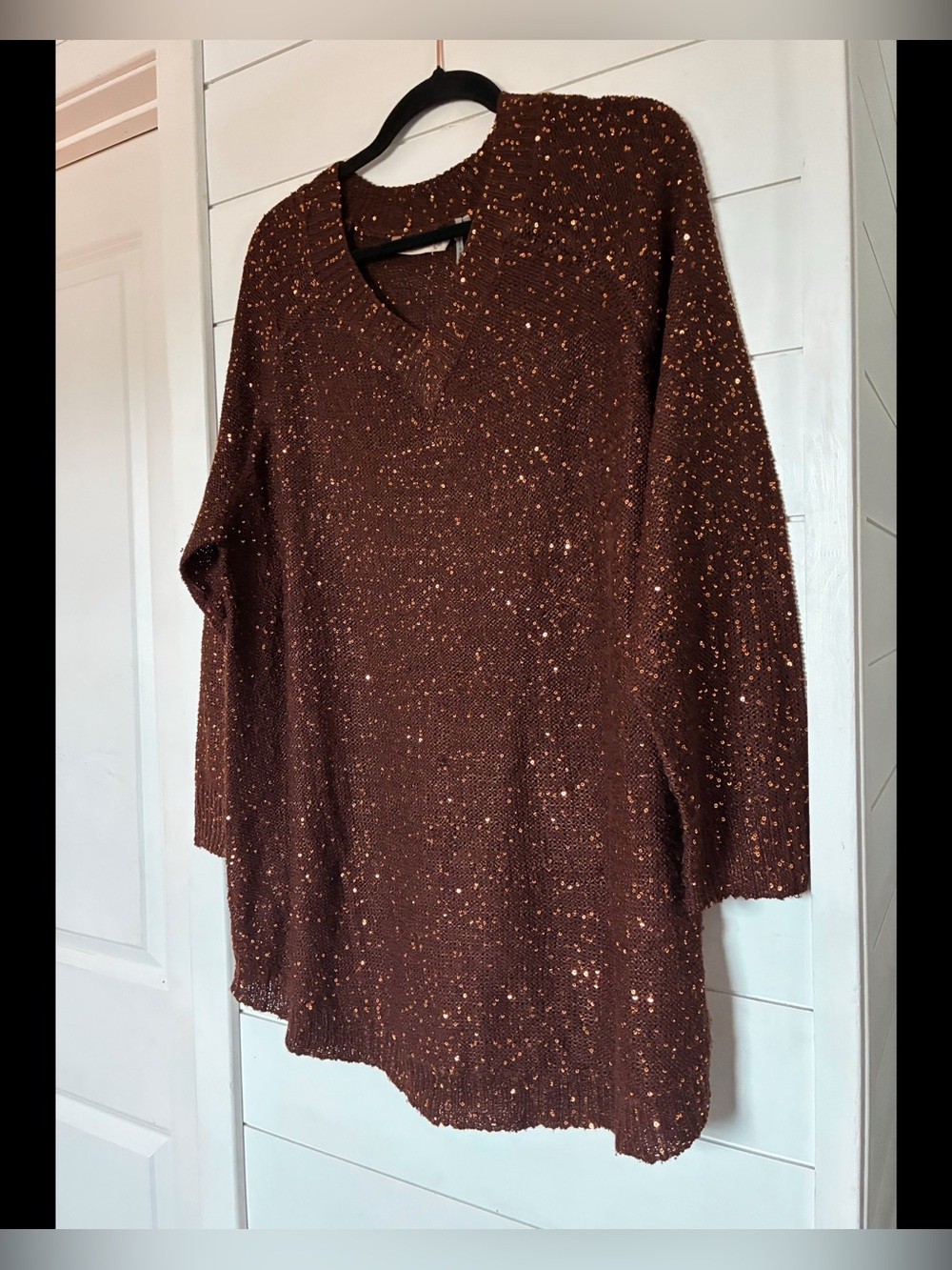 Soft Surroundings Brown Speckled V-Neck Knit Tunic
